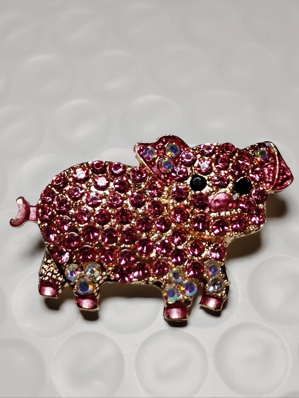 Pink Crystal Pig Brooch